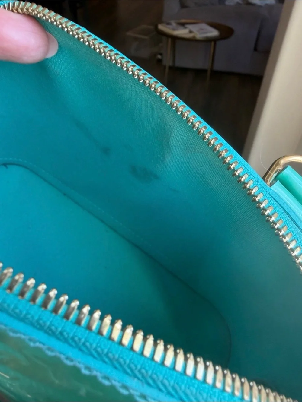 Louis Vuitton Turquoise Alma BB Vernis Satchel with Strap